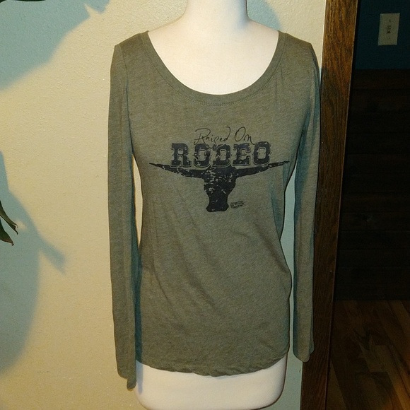 Cowgirl Couture Tops - Cowgirl Couture "Raised on Rodeo" Fitted Long Sleeve Tee